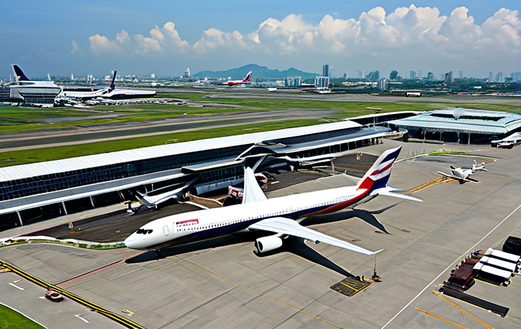 태국의 국제 공항 확장 계획 - AI-Powered Airport Experience**

"Inside a modern Thai airport, showing automated check-in kiosks wi...