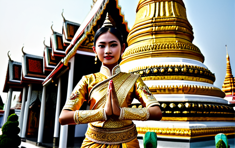 태국 전통 춤 종류 - Classical Thai Dancer**

"A Thai classical dancer in a golden, intricately embroidered costume, perf...