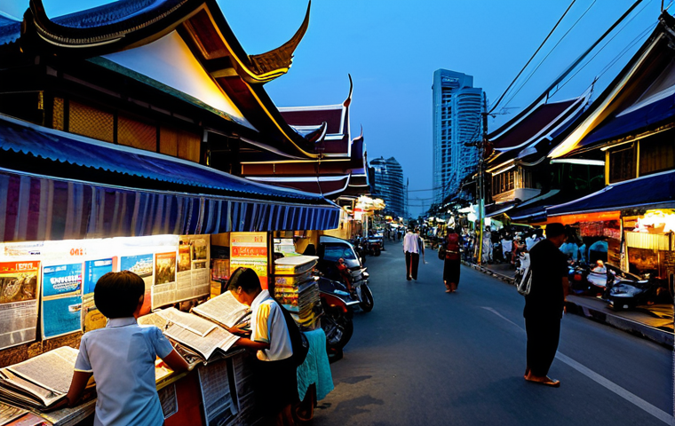 태국의 저널리즘 발전 - **Prompt 1: The Confluence of Tradition and Digital in Bangkok**
    A bustling street scene in Bang...