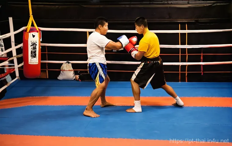 태국의 전통 스포츠 부흥 - **Muay Thai: A Global Journey of Discipline and Connection**
    "A vibrant and dynamic scene depict...