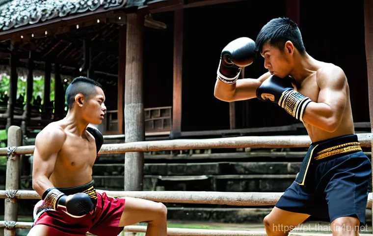 태국의 전통 스포츠 부흥 - **Muay Thai: A Global Journey of Discipline and Connection**
    "A vibrant and dynamic scene depict...