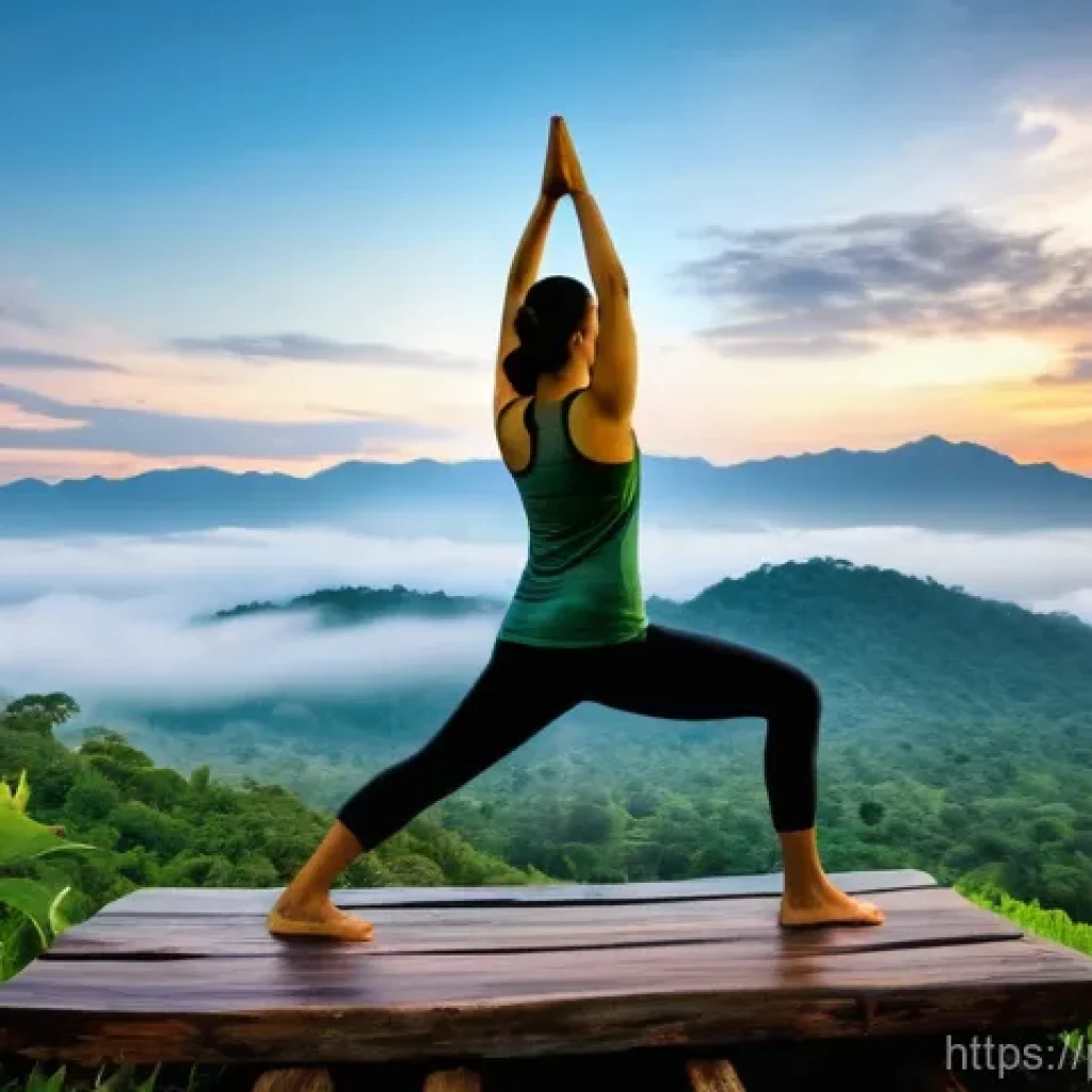 태국에서 요가 리트릿 - **Prompt: Serene Mountain Yoga Retreat in Northern Thailand**
    "A tranquil woman in her late 20s,...
