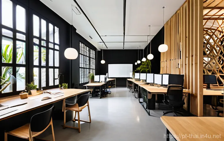 태국의 디자인 아카데미 - **Prompt:** A vibrant and modern university design studio in Bangkok, Thailand. The studio is filled...