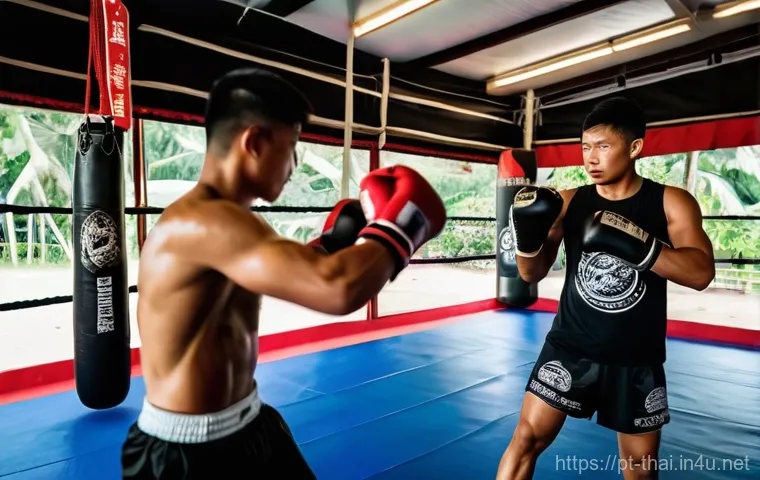 태국의 글로벌 스포츠 커뮤니티 - **Muay Thai Training Session:**
    "A group of diverse athletes, including men and women, intensely...