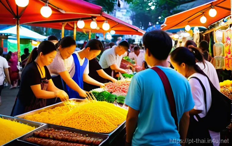 태국 전통 시장 탐방 - **Prompt:** "A vibrant, authentic Thai floating market at early morning. Traditional wooden boats, b...