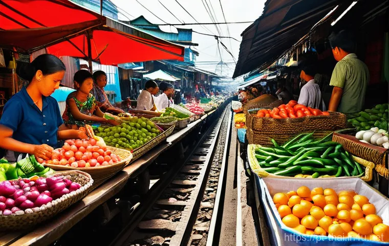 태국 전통 시장 탐방 - **Prompt:** "A bustling and lively Thai night market, illuminated by a cheerful array of colorful st...