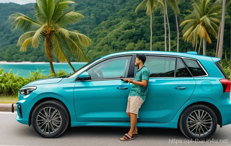 태국의 대중 교통 앱 - A vibrant street scene in Bangkok during the daytime, with a confident female traveler in her late 2...