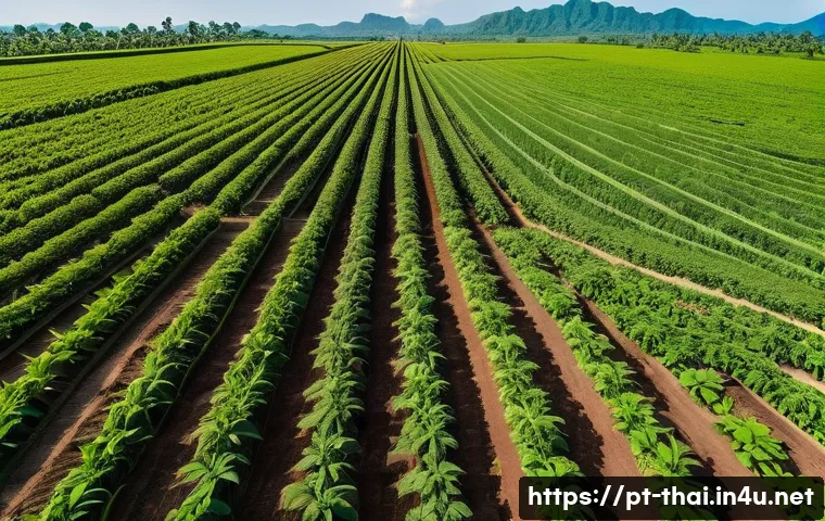 태국의 농촌 개발 프로젝트 - **Prompt 1: Intelligent Agriculture in Thailand**
    "A vibrant, high-angle drone shot capturing a ...