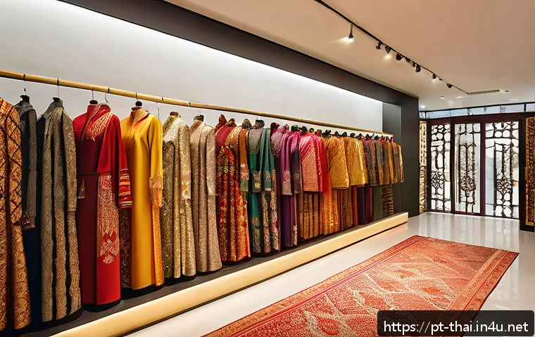 태국의 글로벌 브랜드 사례 - A modern Thai fashion boutique interior showcasing elegant clothing racks filled with contemporary o...