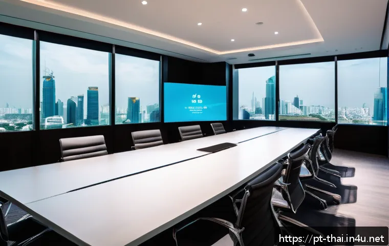 태국의 주요 이벤트 홀 - A modern corporate conference room in Bangkok featuring sleek design with large windows overlooking ...