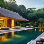 Home 23 태국의 리조트 개발 계획 - A luxurious eco-friendly resort nestled in a lush Thai tropical forest, featuring innovative green a...