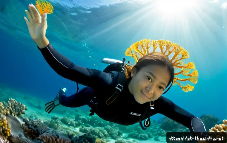 태국의 해양 생물 보전 - Photorealistic underwater scene in the Gulf of Thailand, a Thai marine biologist in a full wetsuit c...